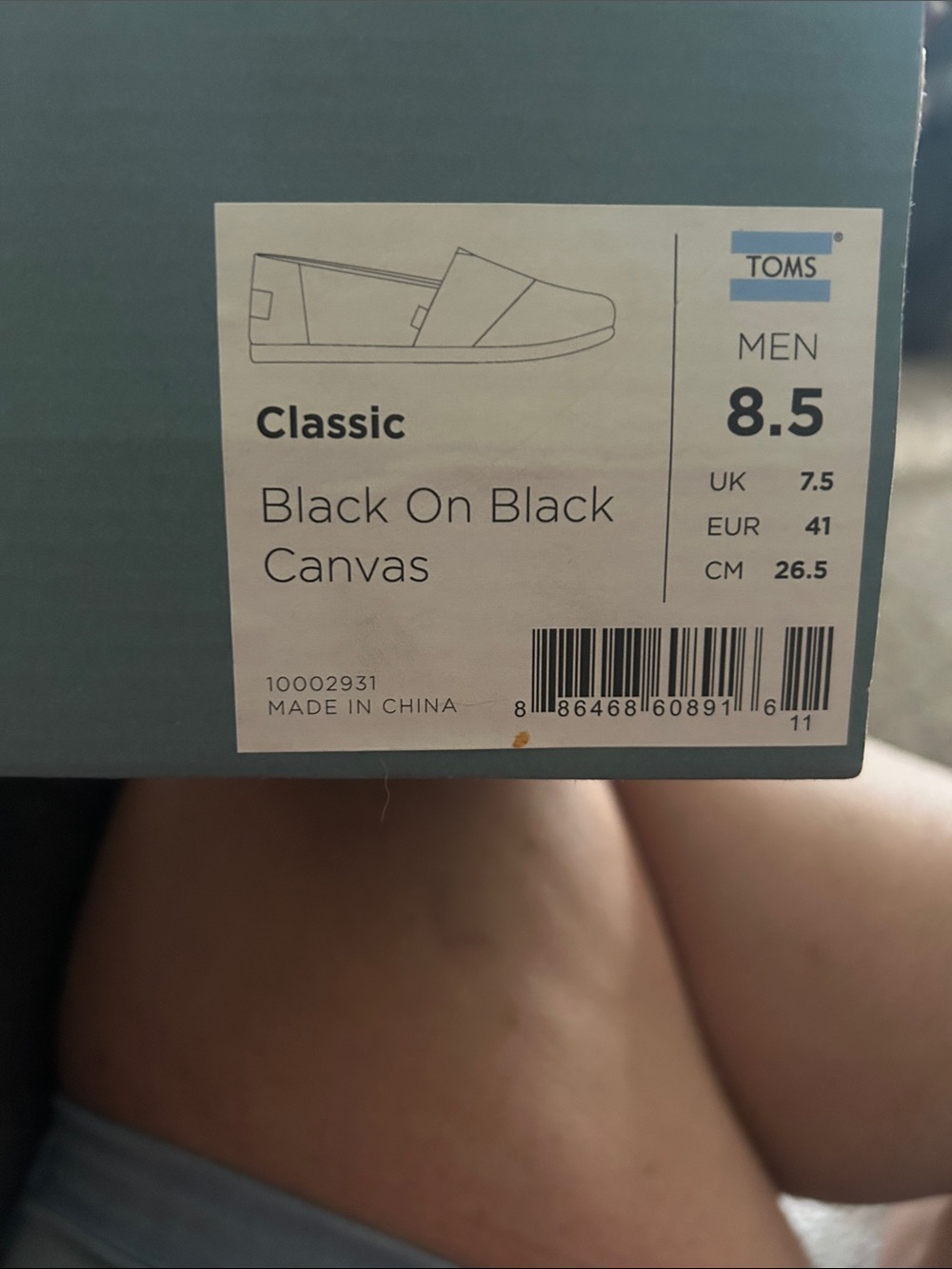 Toms Classic Men’s Black Canvas Slip-On Loafers, Size 8.5